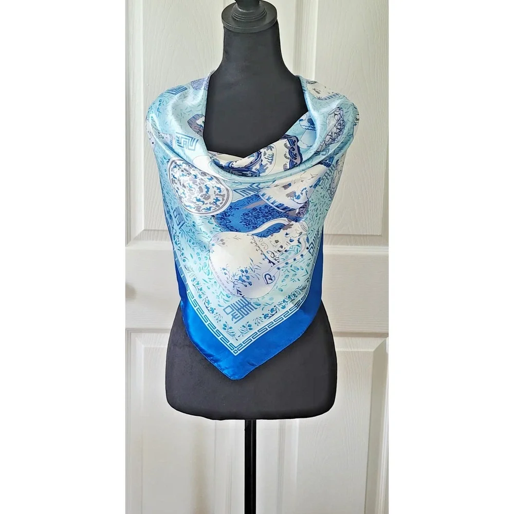 Blue and White Print Scarf